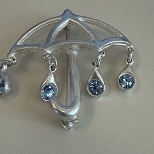 LIA Lianna Silver Umbrella Brooch with Blue Gems